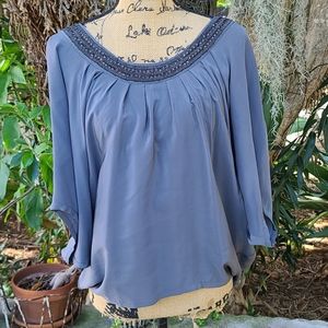 Chelsea Flower gray silk beaded blouse, size XS. Gently worn